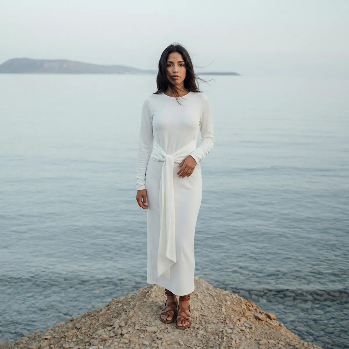 Knit wrap dress, front