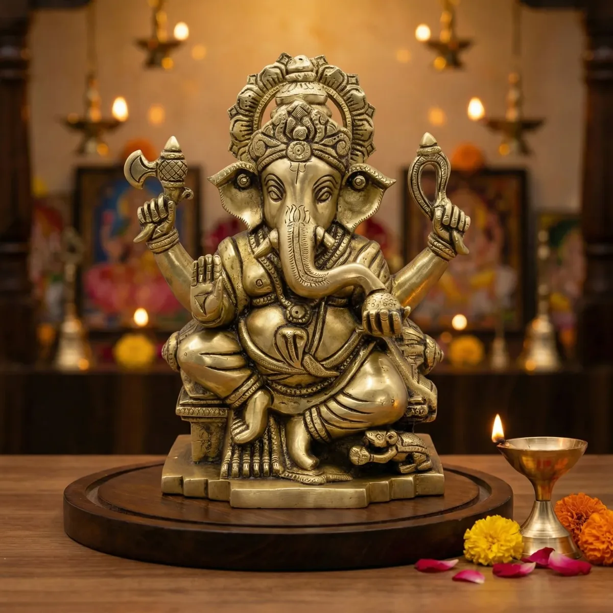 Handcrafted brass idols, temple